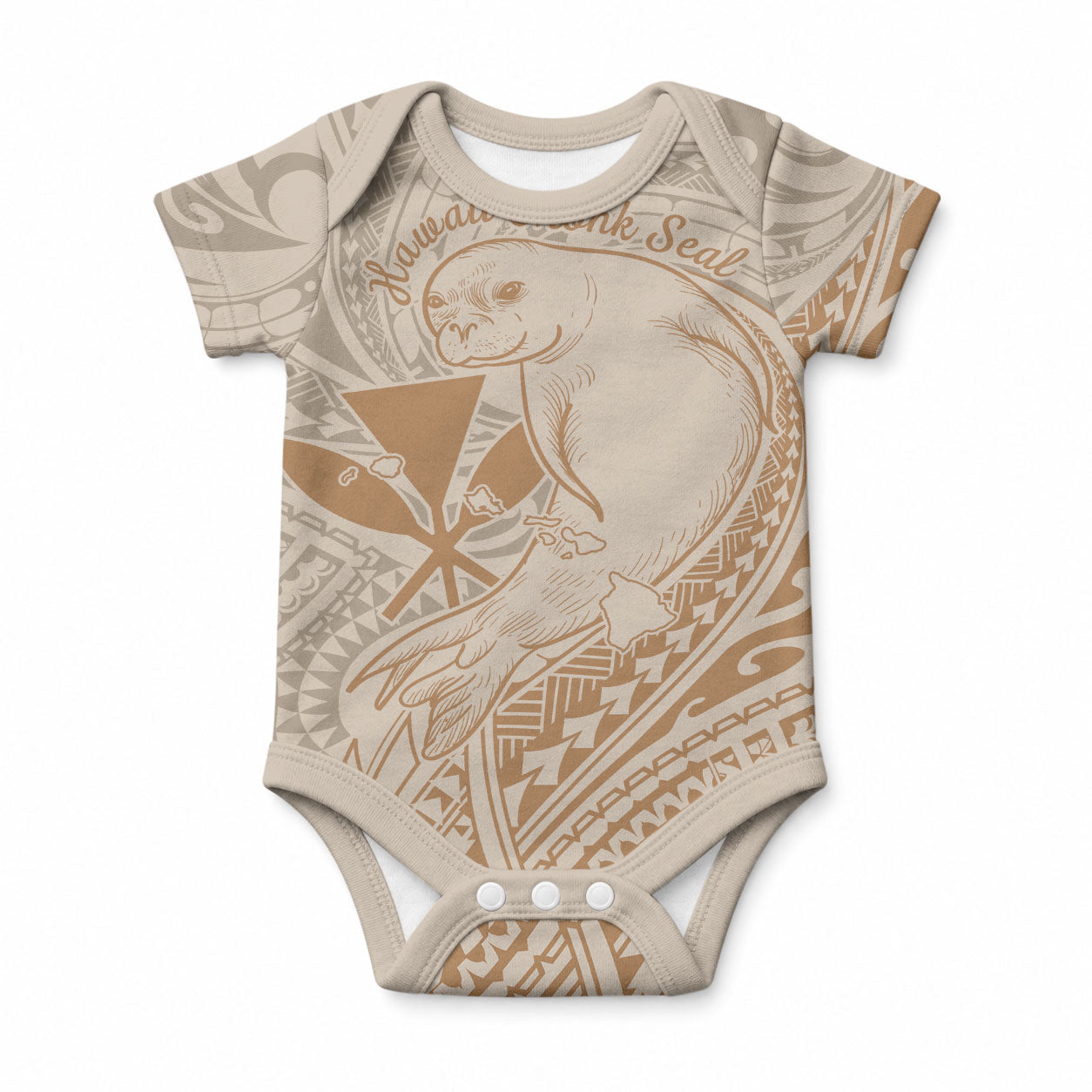 Hawaii Monk Seal and Map Baby Onesie Polynesian Kanaka Maoli Beige Vibe LT9 Beige - Polynesian Pride