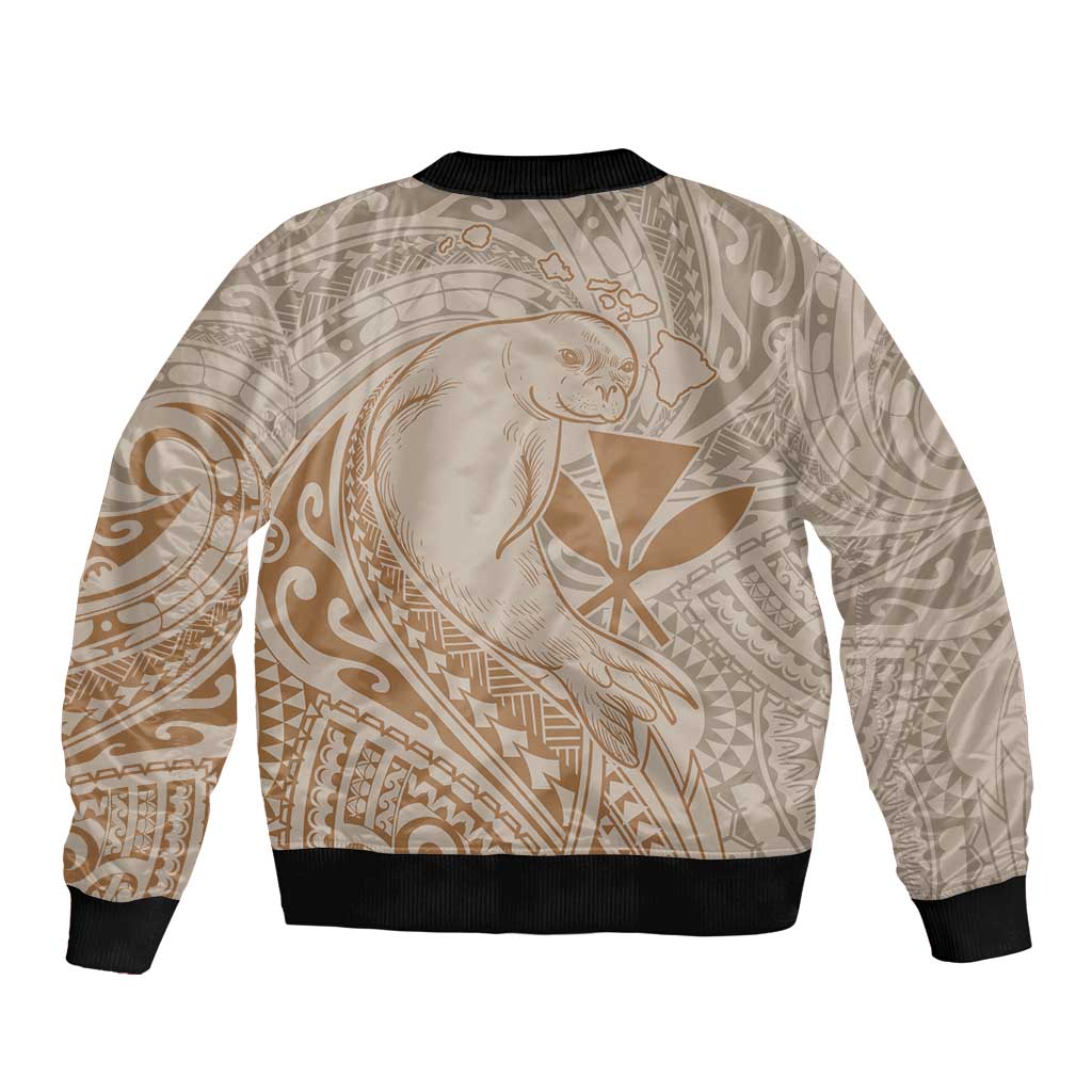 Hawaii Monk Seal and Map Bomber Jacket Polynesian Kanaka Maoli Beige Vibe LT9 - Polynesian Pride