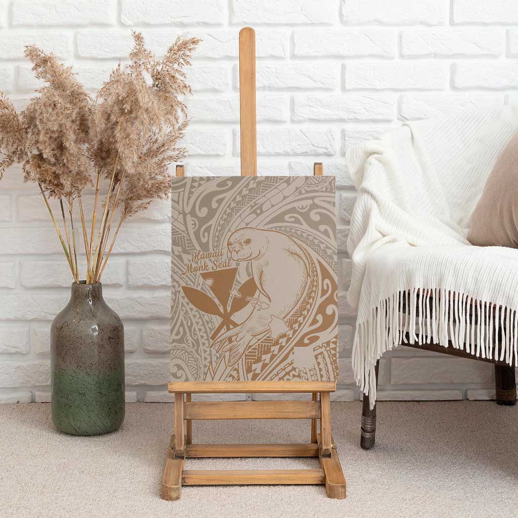 Hawaii Monk Seal and Map Canvas Wall Art Polynesian Kanaka Maoli Beige Vibe