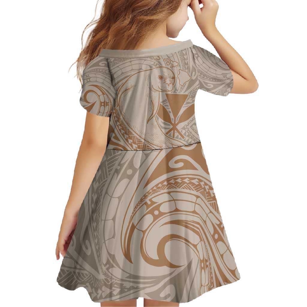 Hawaii Monk Seal and Map Family Matching Long Sleeve Bodycon Dress and Hawaiian Shirt Polynesian Kanaka Maoli Beige Vibe LT9 - Polynesian Pride
