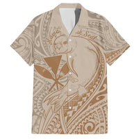 Hawaii Monk Seal and Map Family Matching Long Sleeve Bodycon Dress and Hawaiian Shirt Polynesian Kanaka Maoli Beige Vibe LT9 Dad's Shirt - Short Sleeve Beige - Polynesian Pride