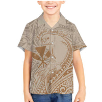 Hawaii Monk Seal and Map Family Matching Mermaid Dress and Hawaiian Shirt Polynesian Kanaka Maoli Beige Vibe LT9 Son's Shirt Beige - Polynesian Pride