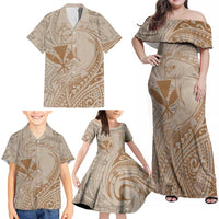 Hawaii Monk Seal and Map Family Matching Off Shoulder Maxi Dress and Hawaiian Shirt Polynesian Kanaka Maoli Beige Vibe LT9 - Polynesian Pride
