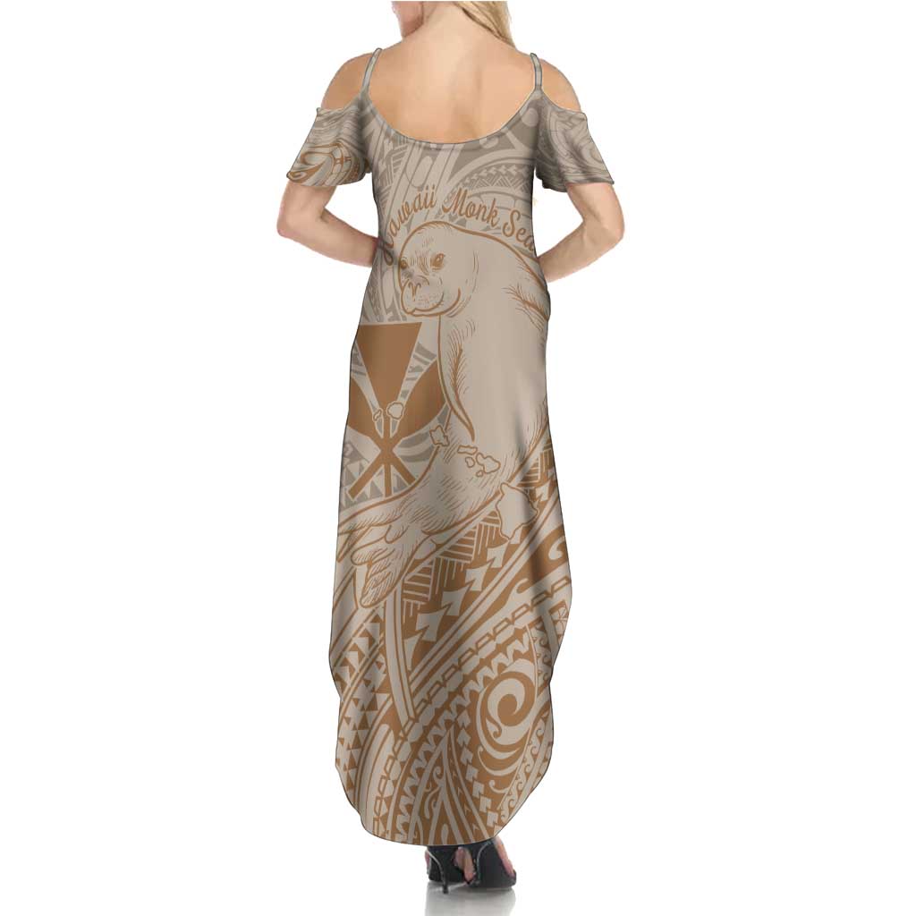 Hawaii Monk Seal and Map Family Matching Summer Maxi Dress and Hawaiian Shirt Polynesian Kanaka Maoli Beige Vibe LT9 - Polynesian Pride