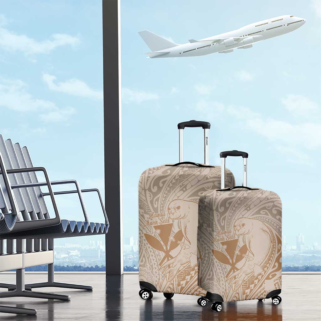 Hawaii Monk Seal and Map Luggage Cover Polynesian Kanaka Maoli Beige Vibe