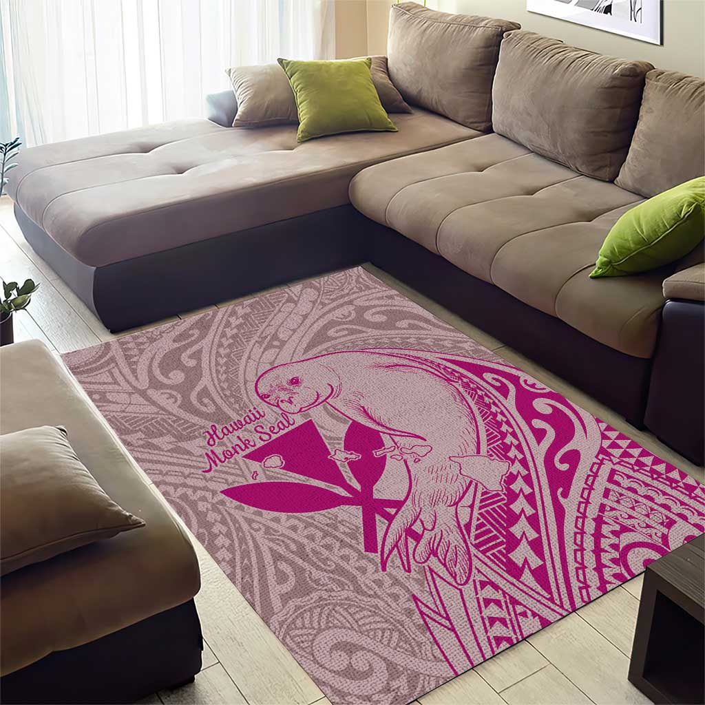 Hawaii Monk Seal and Map Area Rug Polynesian Kanaka Maoli Pink Vibe LT9 - Polynesian Pride