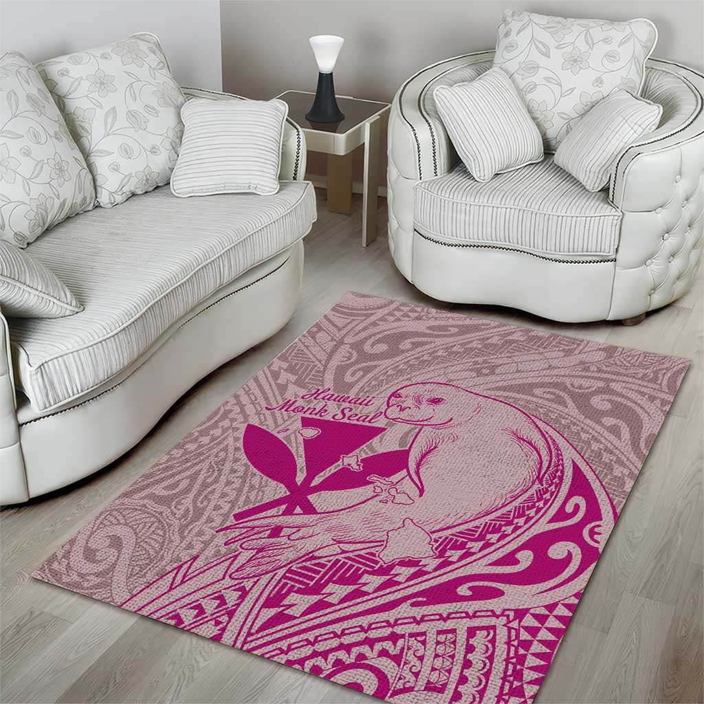 Hawaii Monk Seal and Map Area Rug Polynesian Kanaka Maoli Pink Vibe LT9 - Polynesian Pride
