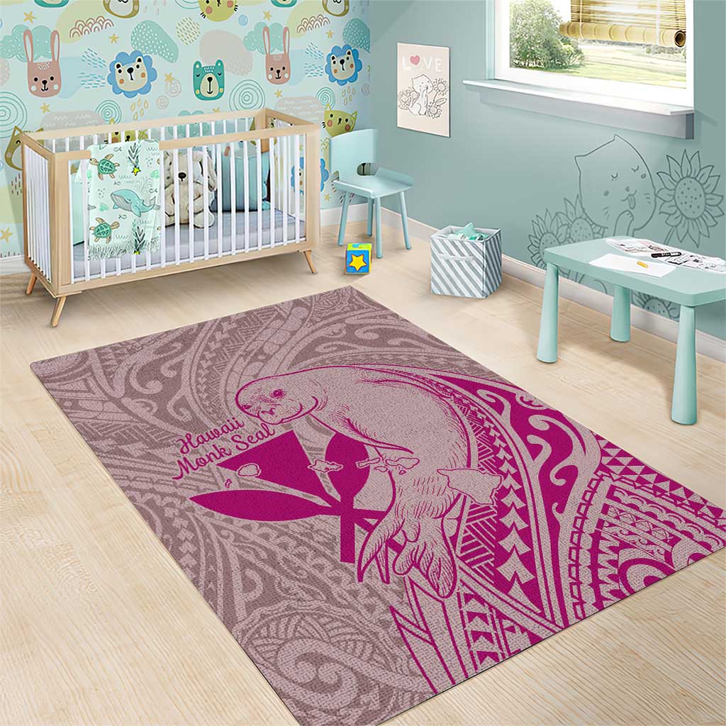 Hawaii Monk Seal and Map Area Rug Polynesian Kanaka Maoli Pink Vibe LT9 - Polynesian Pride