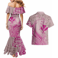 Hawaii Monk Seal and Map Couples Matching Mermaid Dress and Hawaiian Shirt Polynesian Kanaka Maoli Pink Vibe LT9 - Polynesian Pride