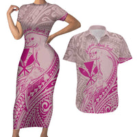 Hawaii Monk Seal and Map Couples Matching Short Sleeve Bodycon Dress and Hawaiian Shirt Polynesian Kanaka Maoli Pink Vibe LT9 Pink - Polynesian Pride