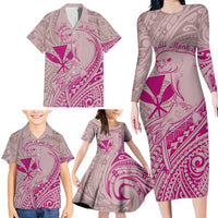 Hawaii Monk Seal and Map Family Matching Long Sleeve Bodycon Dress and Hawaiian Shirt Polynesian Kanaka Maoli Pink Vibe LT9 - Polynesian Pride