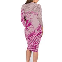 Hawaii Monk Seal and Map Family Matching Long Sleeve Bodycon Dress and Hawaiian Shirt Polynesian Kanaka Maoli Pink Vibe LT9 - Polynesian Pride