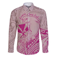 Hawaii Monk Seal and Map Family Matching Mermaid Dress and Hawaiian Shirt Polynesian Kanaka Maoli Pink Vibe LT9 Dad's Shirt - Long Sleeve Pink - Polynesian Pride