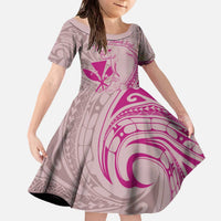 Hawaii Monk Seal and Map Family Matching Off The Shoulder Long Sleeve Dress and Hawaiian Shirt Polynesian Kanaka Maoli Pink Vibe LT9 Daughter's Dress Pink - Polynesian Pride