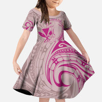 Hawaii Monk Seal and Map Family Matching Off Shoulder Maxi Dress and Hawaiian Shirt Polynesian Kanaka Maoli Pink Vibe LT9 Daughter's Dress Pink - Polynesian Pride
