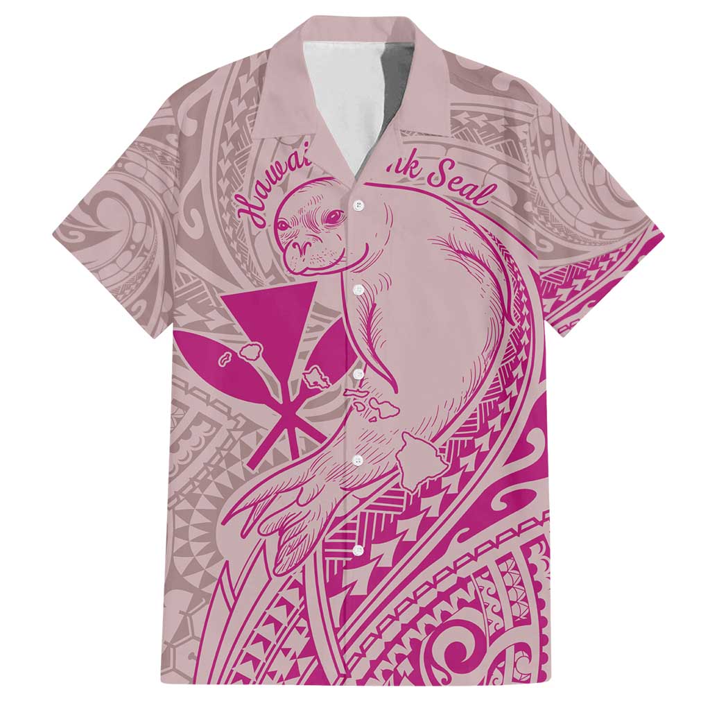 Hawaii Monk Seal and Map Family Matching Off Shoulder Maxi Dress and Hawaiian Shirt Polynesian Kanaka Maoli Pink Vibe LT9 Dad's Shirt - Short Sleeve Pink - Polynesian Pride