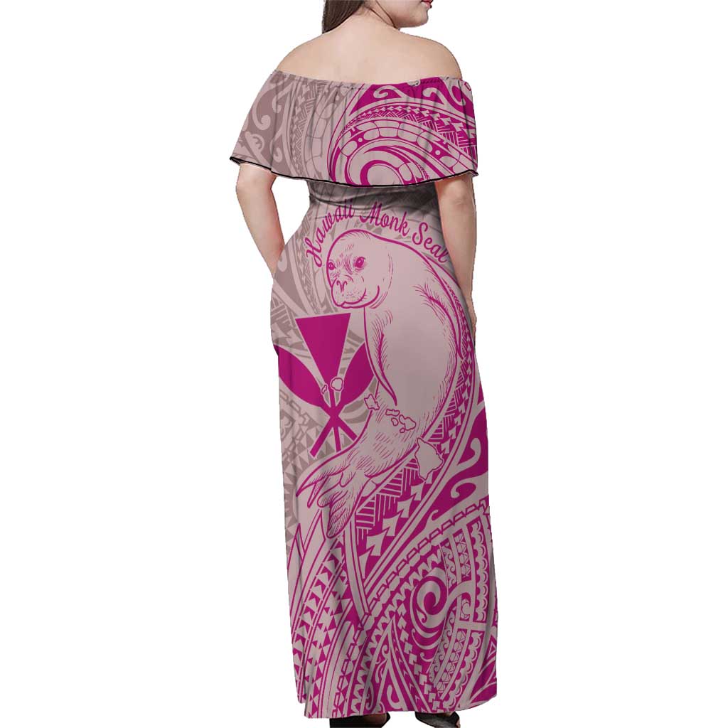 Hawaii Monk Seal and Map Family Matching Off Shoulder Maxi Dress and Hawaiian Shirt Polynesian Kanaka Maoli Pink Vibe LT9 - Polynesian Pride