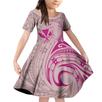 Hawaii Monk Seal and Map Family Matching Off Shoulder Short Dress and Hawaiian Shirt Polynesian Kanaka Maoli Pink Vibe LT9 Daughter's Dress Pink - Polynesian Pride