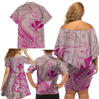 Hawaii Monk Seal and Map Family Matching Off Shoulder Short Dress and Hawaiian Shirt Polynesian Kanaka Maoli Pink Vibe LT9 - Polynesian Pride
