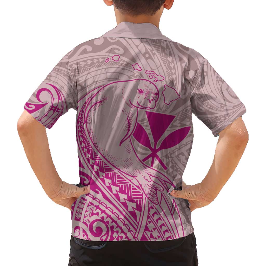 Hawaii Monk Seal and Map Family Matching Short Sleeve Bodycon Dress and Hawaiian Shirt Polynesian Kanaka Maoli Pink Vibe LT9 - Polynesian Pride