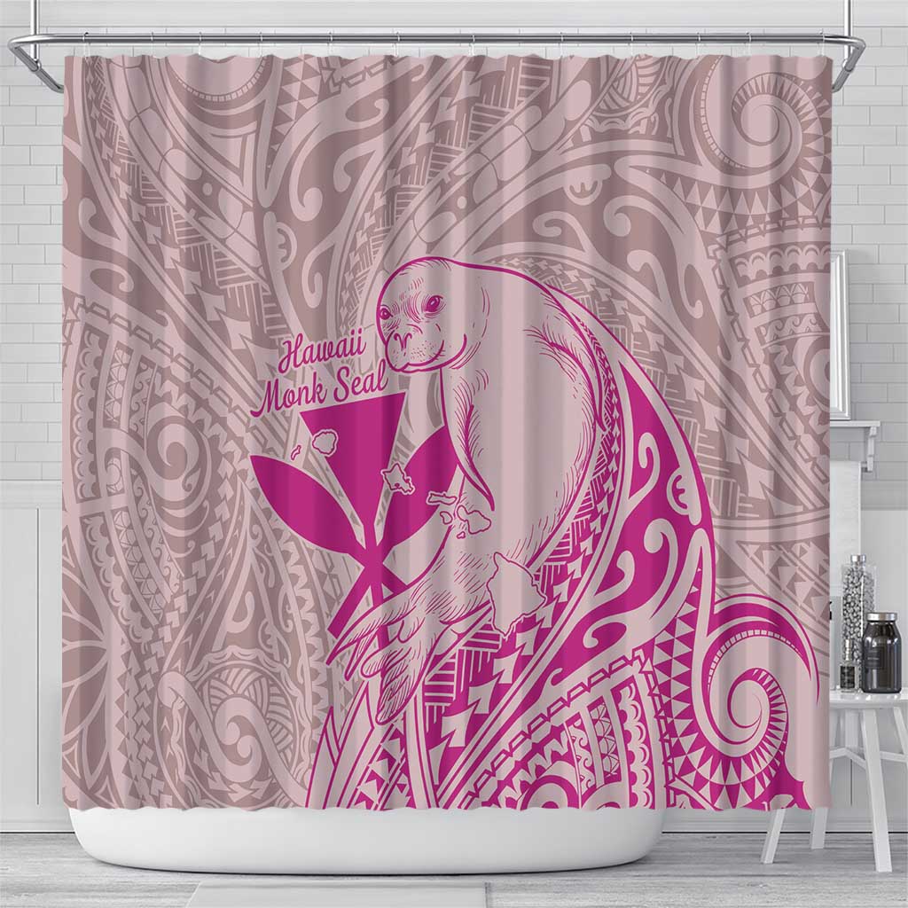 Hawaii Monk Seal and Map Shower Curtain Polynesian Kanaka Maoli Pink Vibe