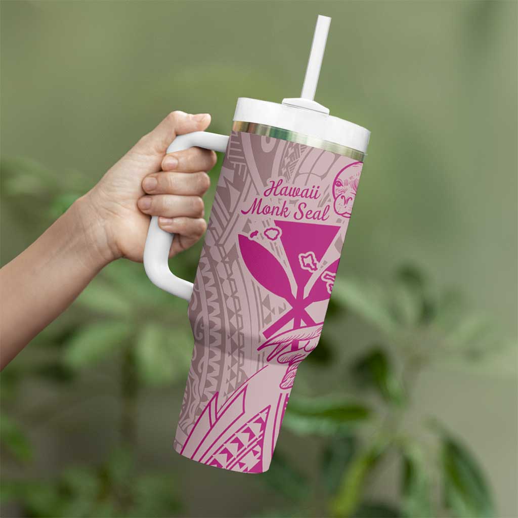 Hawaii Monk Seal and Map Tumbler With Handle Polynesian Kanaka Maoli Pink Vibe