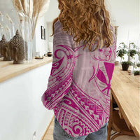 Hawaii Monk Seal and Map Women Casual Shirt Polynesian Kanaka Maoli Pink Vibe