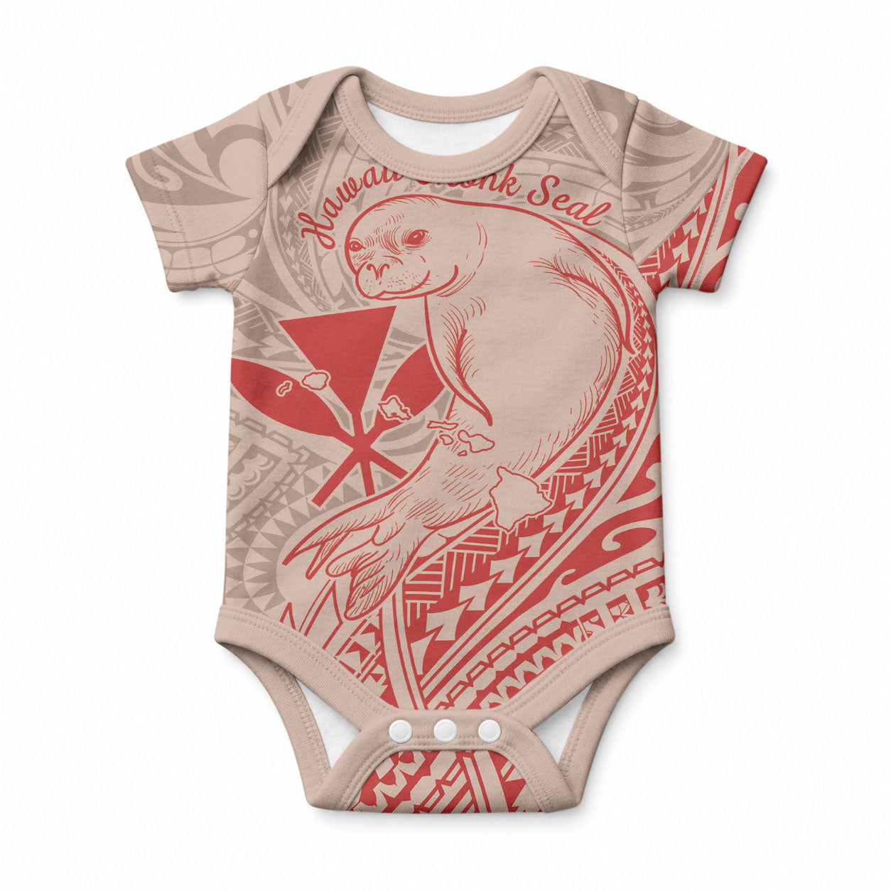 Hawaii Monk Seal and Map Baby Onesie Polynesian Kanaka Maoli Red Vibe LT9 Red - Polynesian Pride