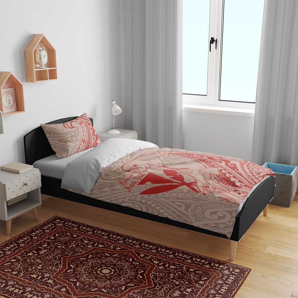 Hawaii Monk Seal and Map Bedding Set Polynesian Kanaka Maoli Red Vibe