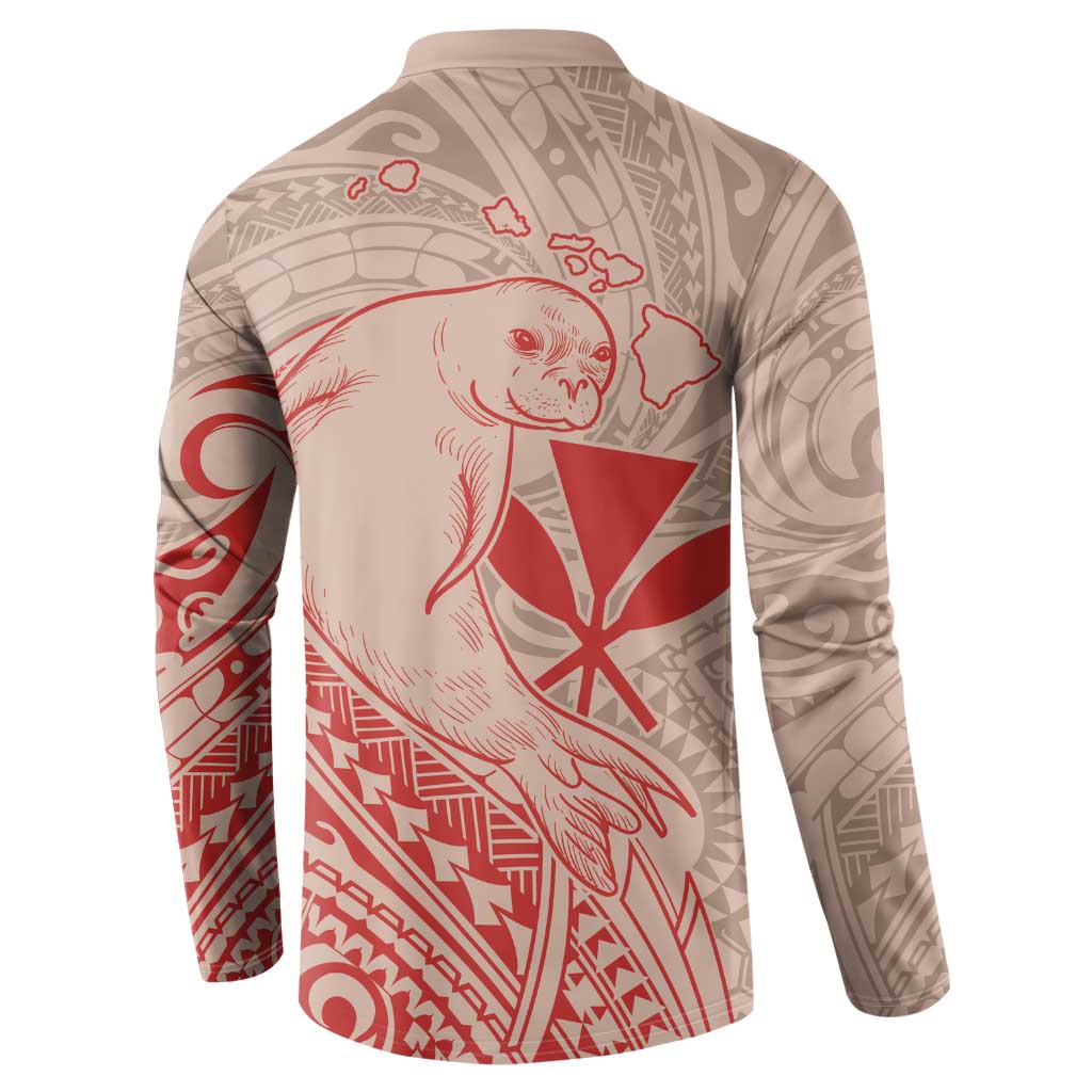 Hawaii Monk Seal and Map Button Sweatshirt Polynesian Kanaka Maoli Red Vibe