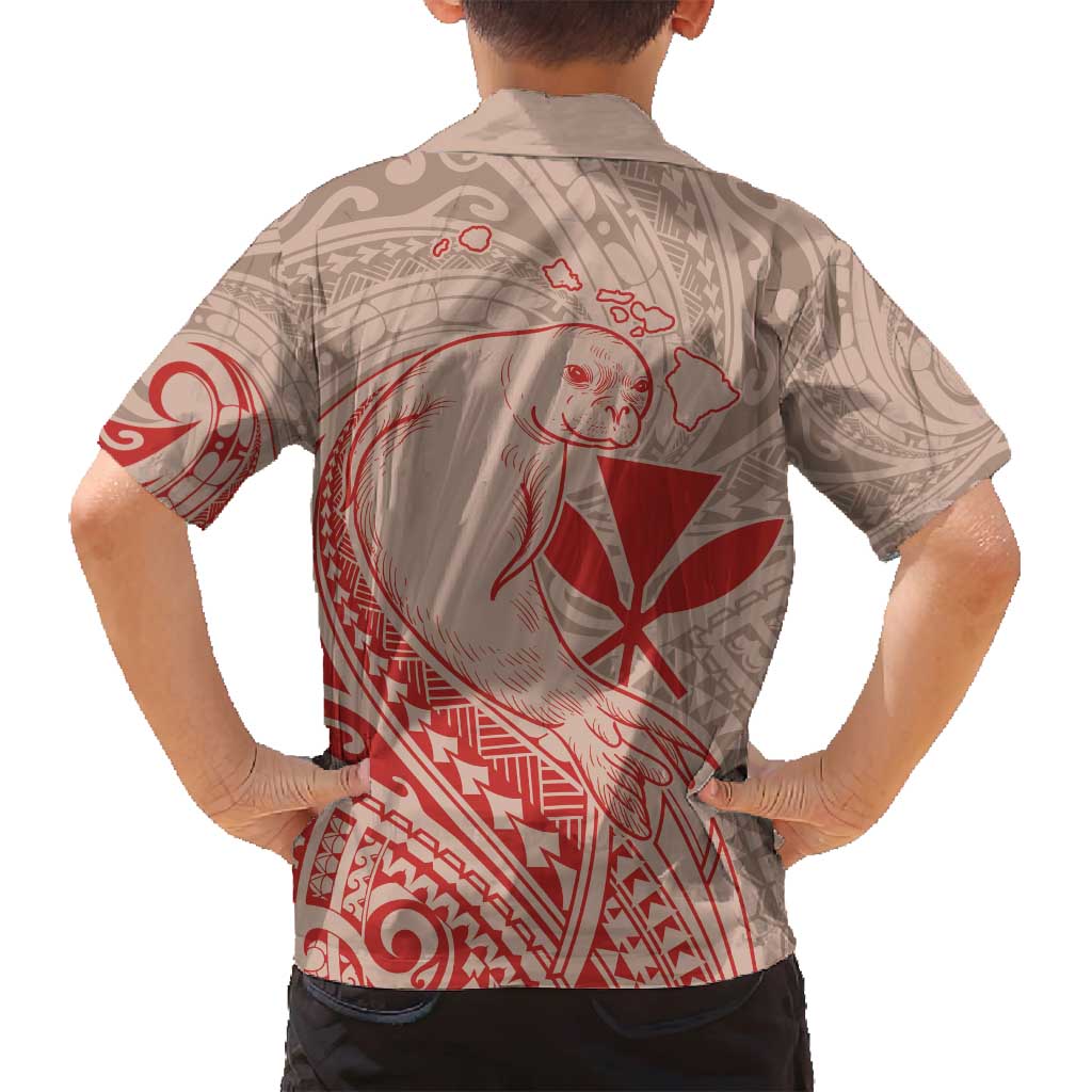 Hawaii Monk Seal and Map Family Matching Long Sleeve Bodycon Dress and Hawaiian Shirt Polynesian Kanaka Maoli Red Vibe LT9 - Polynesian Pride
