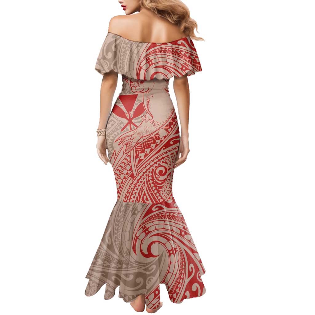 Hawaii Monk Seal and Map Family Matching Mermaid Dress and Hawaiian Shirt Polynesian Kanaka Maoli Red Vibe LT9 - Polynesian Pride
