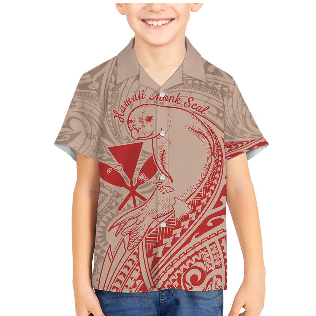 Hawaii Monk Seal and Map Family Matching Mermaid Dress and Hawaiian Shirt Polynesian Kanaka Maoli Red Vibe LT9 Son's Shirt Red - Polynesian Pride