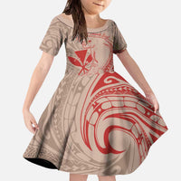 Hawaii Monk Seal and Map Family Matching Off The Shoulder Long Sleeve Dress and Hawaiian Shirt Polynesian Kanaka Maoli Red Vibe LT9 Daughter's Dress Red - Polynesian Pride