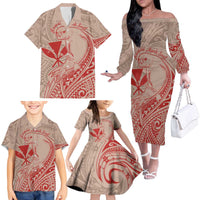 Hawaii Monk Seal and Map Family Matching Off The Shoulder Long Sleeve Dress and Hawaiian Shirt Polynesian Kanaka Maoli Red Vibe LT9 - Polynesian Pride