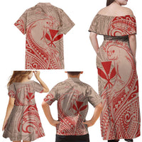Hawaii Monk Seal and Map Family Matching Off Shoulder Maxi Dress and Hawaiian Shirt Polynesian Kanaka Maoli Red Vibe LT9 - Polynesian Pride