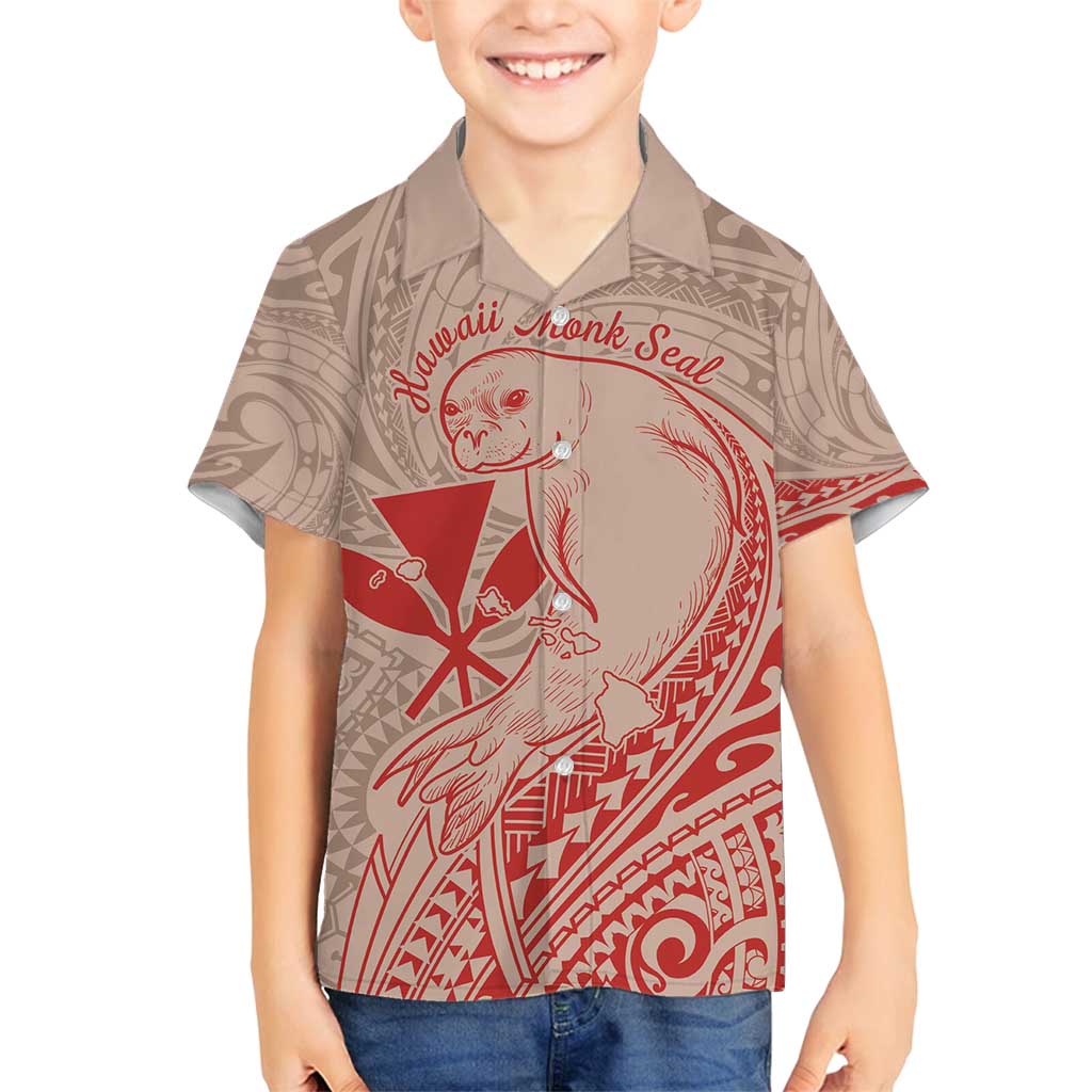 Hawaii Monk Seal and Map Family Matching Off Shoulder Maxi Dress and Hawaiian Shirt Polynesian Kanaka Maoli Red Vibe LT9 Son's Shirt Red - Polynesian Pride
