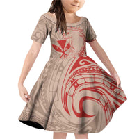 Hawaii Monk Seal and Map Family Matching Off Shoulder Short Dress and Hawaiian Shirt Polynesian Kanaka Maoli Red Vibe LT9 Daughter's Dress Red - Polynesian Pride