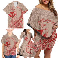 Hawaii Monk Seal and Map Family Matching Off Shoulder Short Dress and Hawaiian Shirt Polynesian Kanaka Maoli Red Vibe LT9 - Polynesian Pride