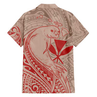 Hawaii Monk Seal and Map Family Matching Off Shoulder Short Dress and Hawaiian Shirt Polynesian Kanaka Maoli Red Vibe LT9 - Polynesian Pride