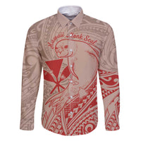 Hawaii Monk Seal and Map Family Matching Off Shoulder Short Dress and Hawaiian Shirt Polynesian Kanaka Maoli Red Vibe LT9 Dad's Shirt - Long Sleeve Red - Polynesian Pride
