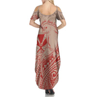 Hawaii Monk Seal and Map Family Matching Summer Maxi Dress and Hawaiian Shirt Polynesian Kanaka Maoli Red Vibe LT9 - Polynesian Pride