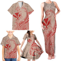 Hawaii Monk Seal and Map Family Matching Tank Maxi Dress and Hawaiian Shirt Polynesian Kanaka Maoli Red Vibe LT9 - Polynesian Pride