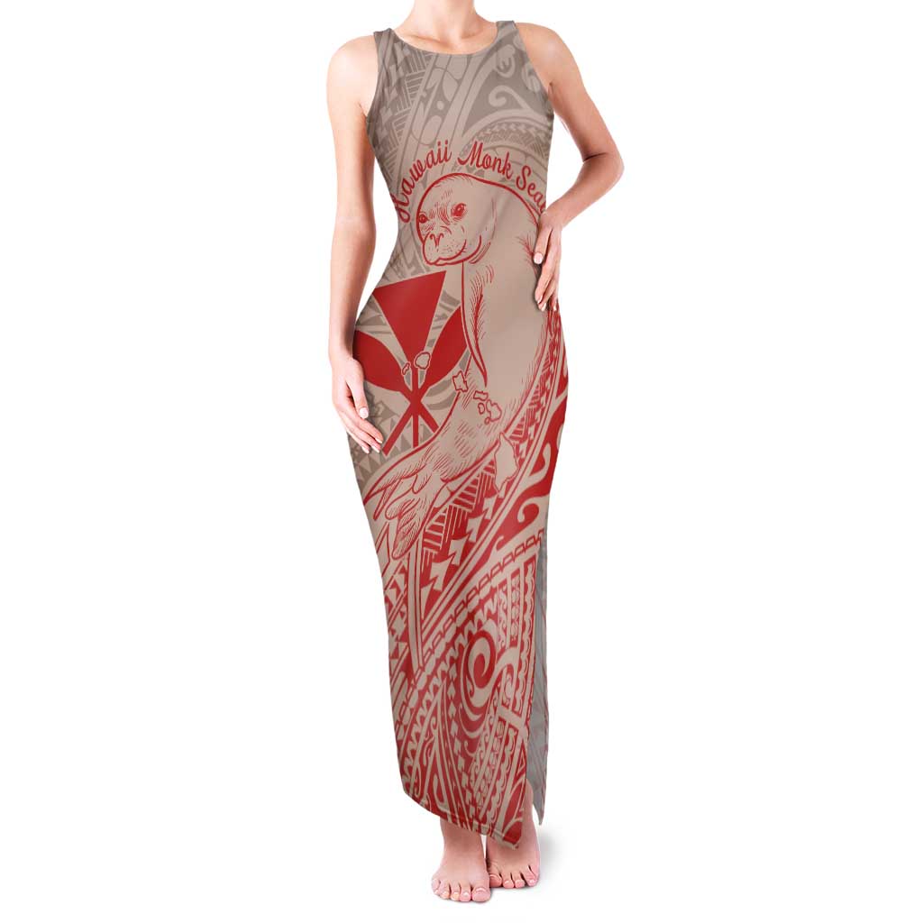 Hawaii Monk Seal and Map Family Matching Tank Maxi Dress and Hawaiian Shirt Polynesian Kanaka Maoli Red Vibe LT9 Mom's Dress Red - Polynesian Pride