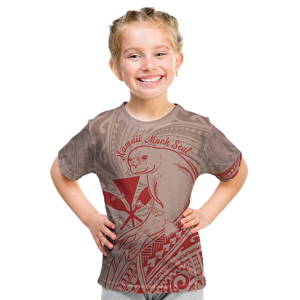 Hawaii Monk Seal and Map Kid T Shirt Polynesian Kanaka Maoli Red Vibe LT9 Red - Polynesian Pride