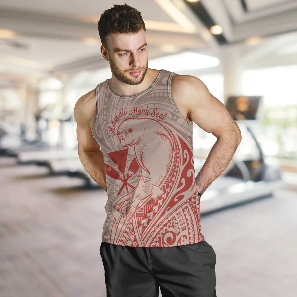 Hawaii Monk Seal and Map Men Tank Top Polynesian Kanaka Maoli Red Vibe LT9 Red - Polynesian Pride