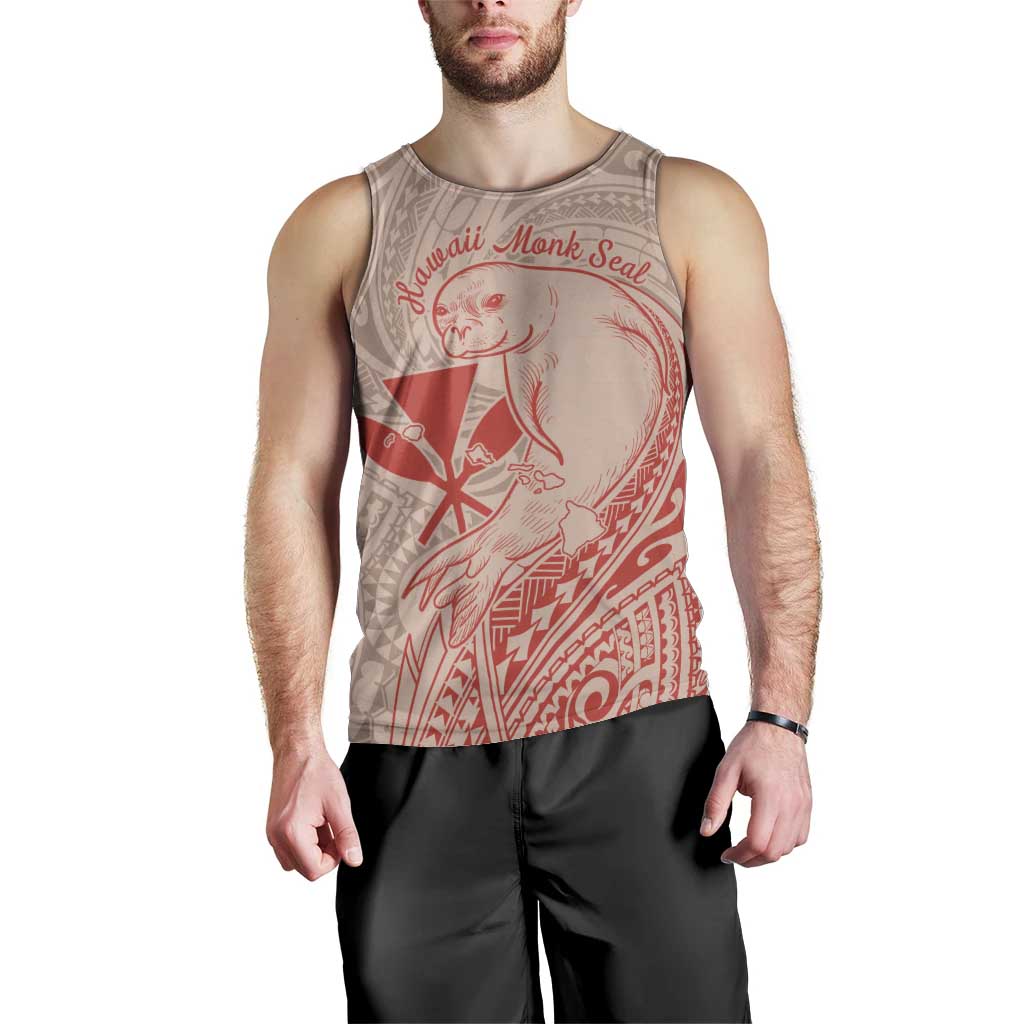 Hawaii Monk Seal and Map Men Tank Top Polynesian Kanaka Maoli Red Vibe LT9 - Polynesian Pride