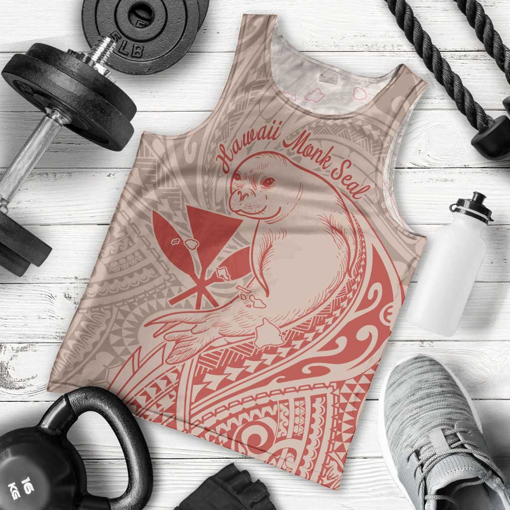 Hawaii Monk Seal and Map Men Tank Top Polynesian Kanaka Maoli Red Vibe LT9 - Polynesian Pride