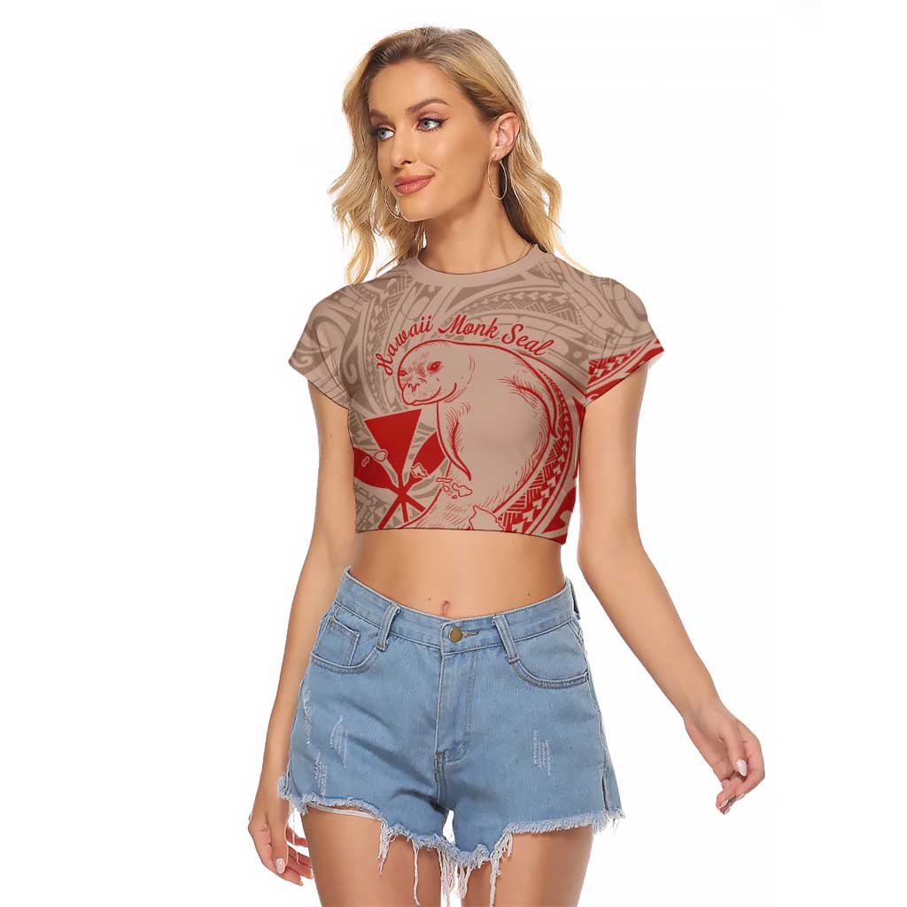 Hawaii Monk Seal and Map Raglan Cropped T Shirt Polynesian Kanaka Maoli Red Vibe