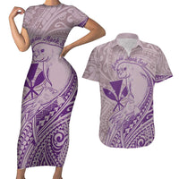 Hawaii Monk Seal and Map Couples Matching Short Sleeve Bodycon Dress and Hawaiian Shirt Polynesian Kanaka Maoli Violet Vibe LT9 Violet - Polynesian Pride